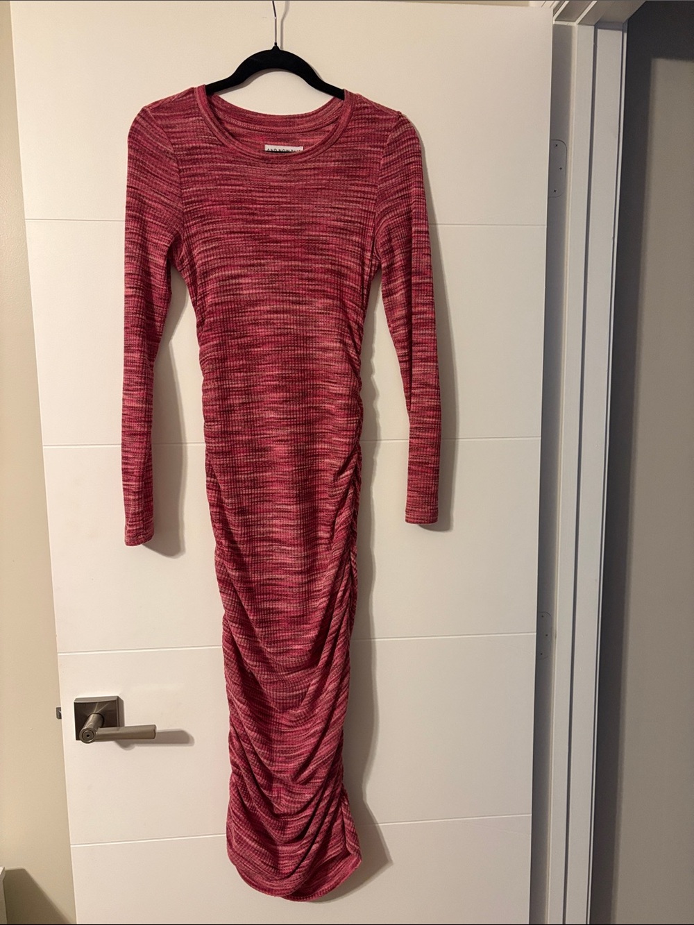Long Sleeve Pink Ruched Maxi Dress